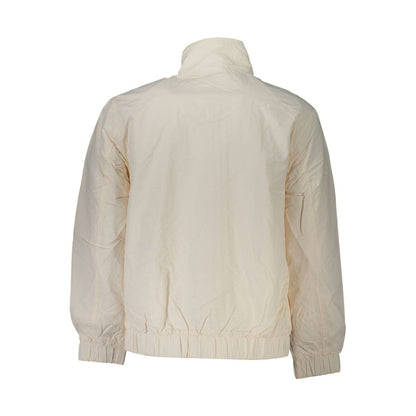 Back view of Tommy Hilfiger White Polyamide Men Jacket with elastic cuffs and waist, made from sustainable materials.