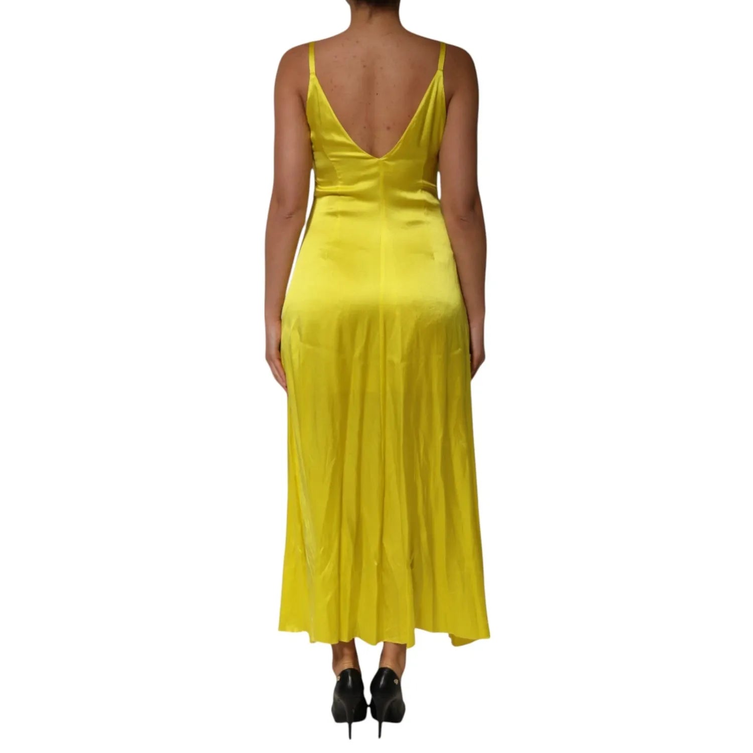 Tonello Yellow Silk Satin Slip Maxi Spaghetti Strap Maxi Dress