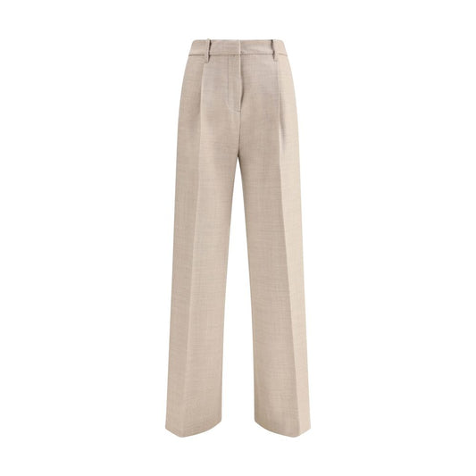 True Royal Beige Wool Casual Pants with wide-leg, high waist design, and front zipper, perfect for elegant and versatile AW25 fashion.