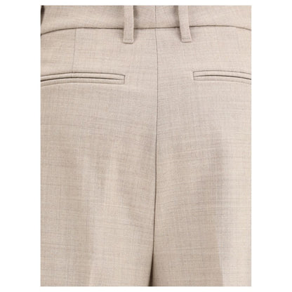 Close-up of True Royal Beige Wool Casual Pants with high waist, belt loops, and side welt pockets
