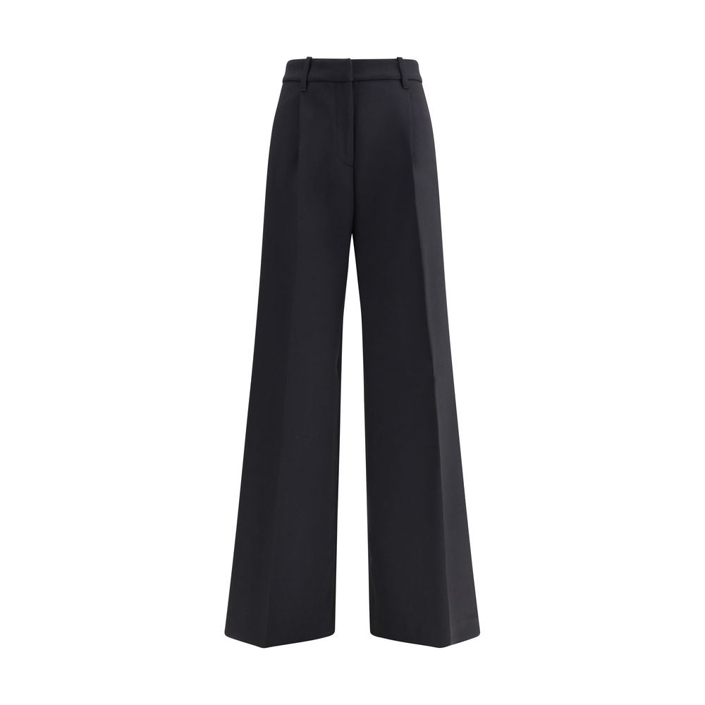 True Royal Black Wool Casual Pants with wide-leg design and high waist, featuring front zipper, hook closure, belt loops, and pockets.