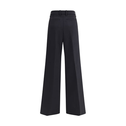 Rear view of True Royal Black Wool Casual Pants with wide-leg design and back pockets.