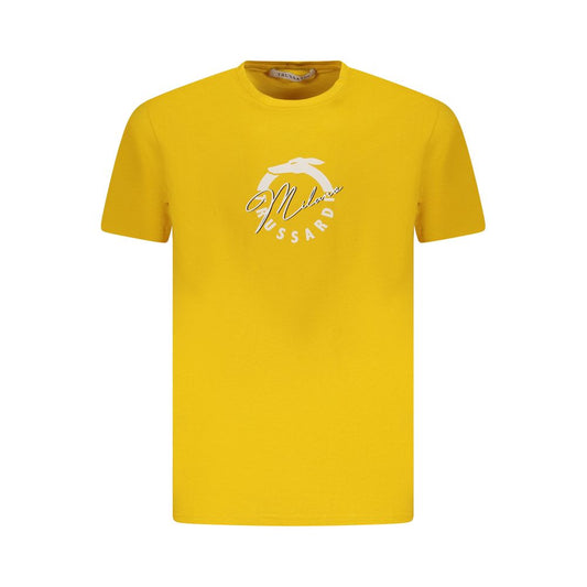 Trussardi Yellow Cotton Men T-Shirt with bold logo print for a stylish statement look.