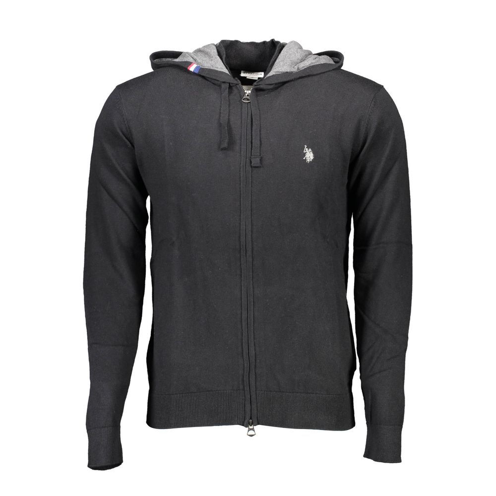U.S. POLO ASSN. Black Cotton Mens Cardigan with hood and embroidered logo