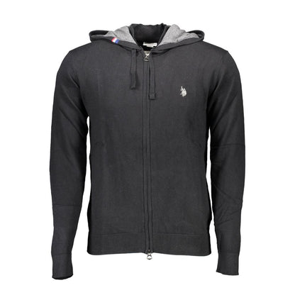 U.S. POLO ASSN. Black Cotton Mens Cardigan with hood and embroidered logo