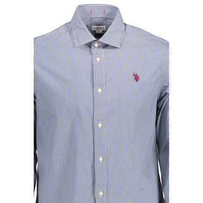 U.S. POLO ASSN. Blue Cotton Men Shirt with subtle embroidery and classic French collar