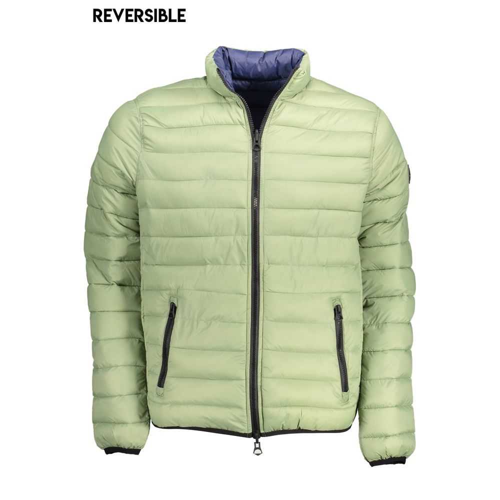 U.S. POLO ASSN. Green Nylon Men Jacket with reversible design, front view showing pockets and zipper detail.