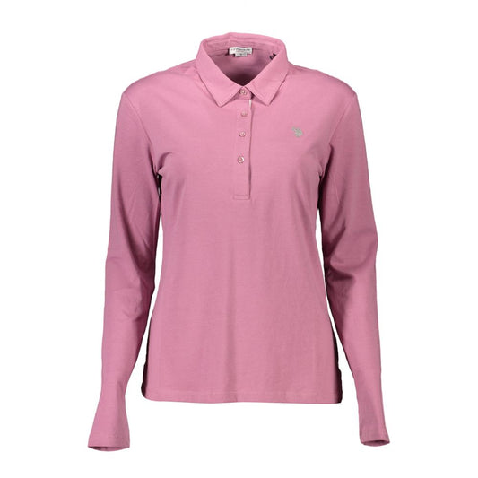 U.S. POLO ASSN. Pink Cotton Women Polo Shirt with long sleeves and embroidery, showcasing chic style and comfort in a soft fabric blend.
