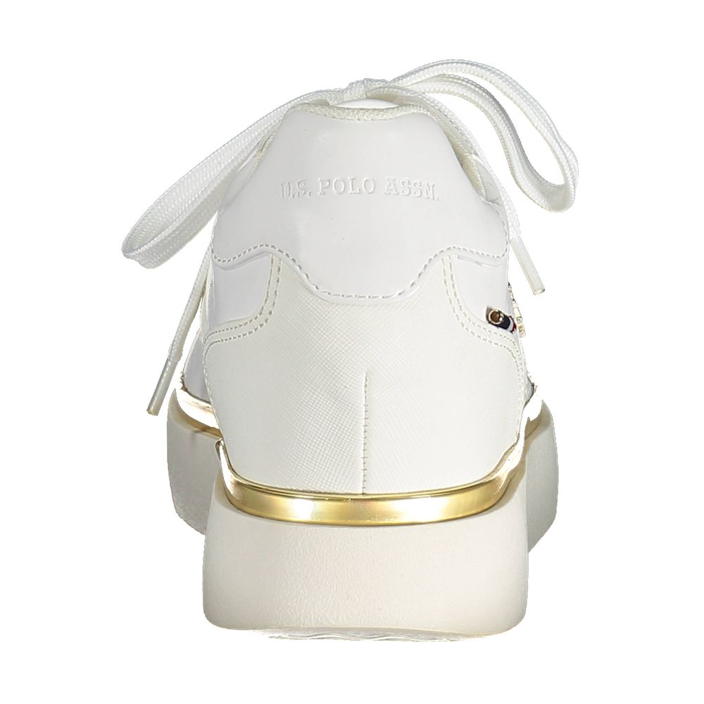 U.S. POLO ASSN. White Polyester Women Sneaker with gold accents, back view showcasing logo detail and elegant design.