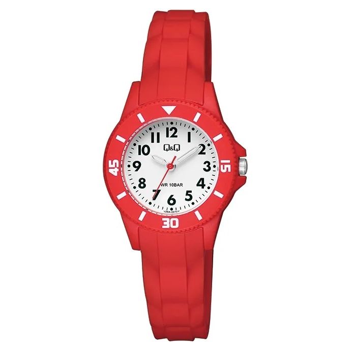 Q&Q Mod. KID ONLY TIME wristwatch, 10 ATM water resistant, 30mm resin case and strap, quartz movement, red design, for babies.