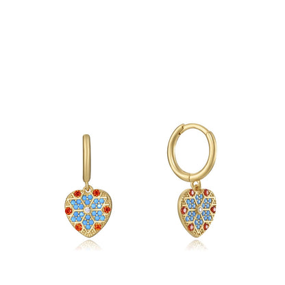 Gold heart-shaped earrings with colorful floral design, featuring VICEROY JEWELS Mod. 13108E100-39 focus keyword.