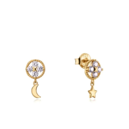 Elegant gold moon and star earrings with crystal embellishments, perfect for ladies. VICEROY JEWELS Mod. 13140E100-30, quartz movement.