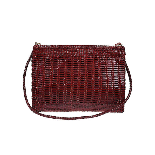 VIPERA Saba handbag in burgundy with woven pattern, zip closure, and removable leather strap.