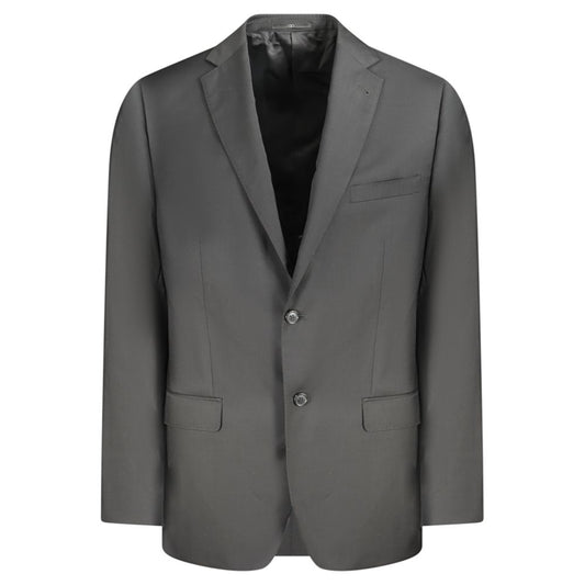 Valentino Black Wool Men Jacket with sophisticated tailoring and functional pockets