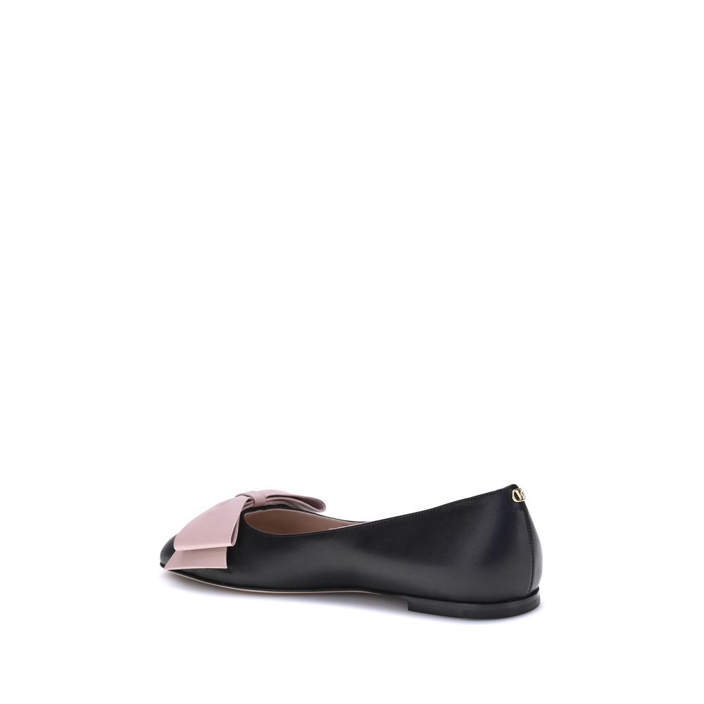 Valentino Garavani Black Calf Leather Bos Taurus Ballet Flats