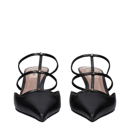 Valentino Garavani Black Leather Flat Sandals