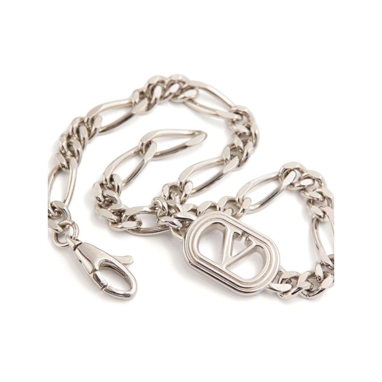 Valentino Garavani Ovalette Bracelet with silver-tone curb chain and VLogo Signature, featuring a lobster claw fastening.
