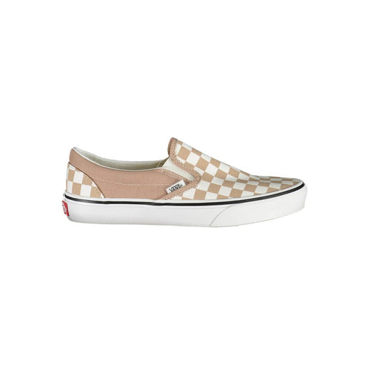 Vans Beige Polyester Sneaker with checked slip-on design, contrasting details, and iconic logo for sports footwear.