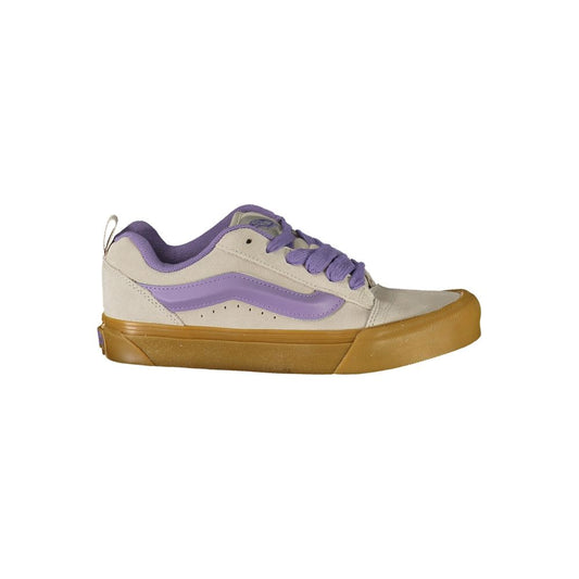 Vans Gray Leather Women Sneaker with Wisteria accents and classic gum sole, perfect for casual style and trendy outfits.
