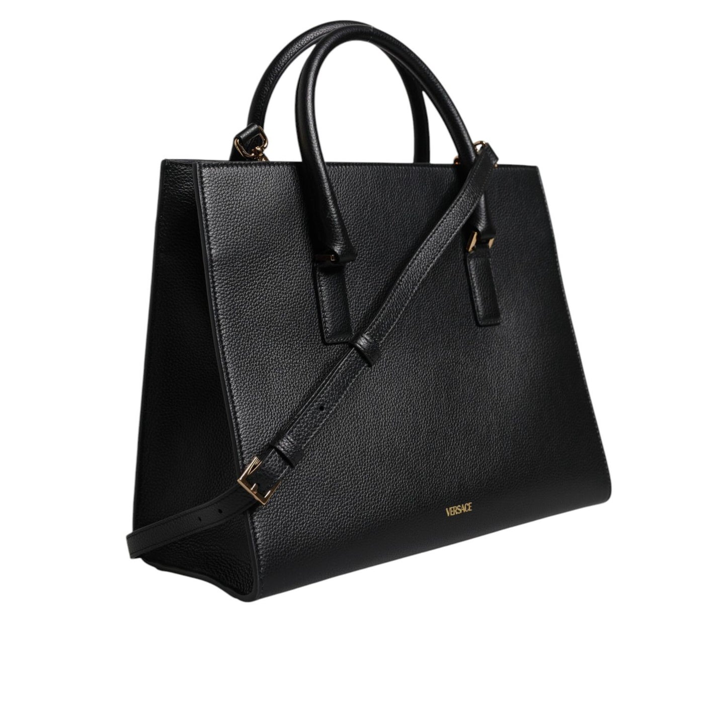 Versace Black Large Leather Top Handle Shoulder Crossbody Bag