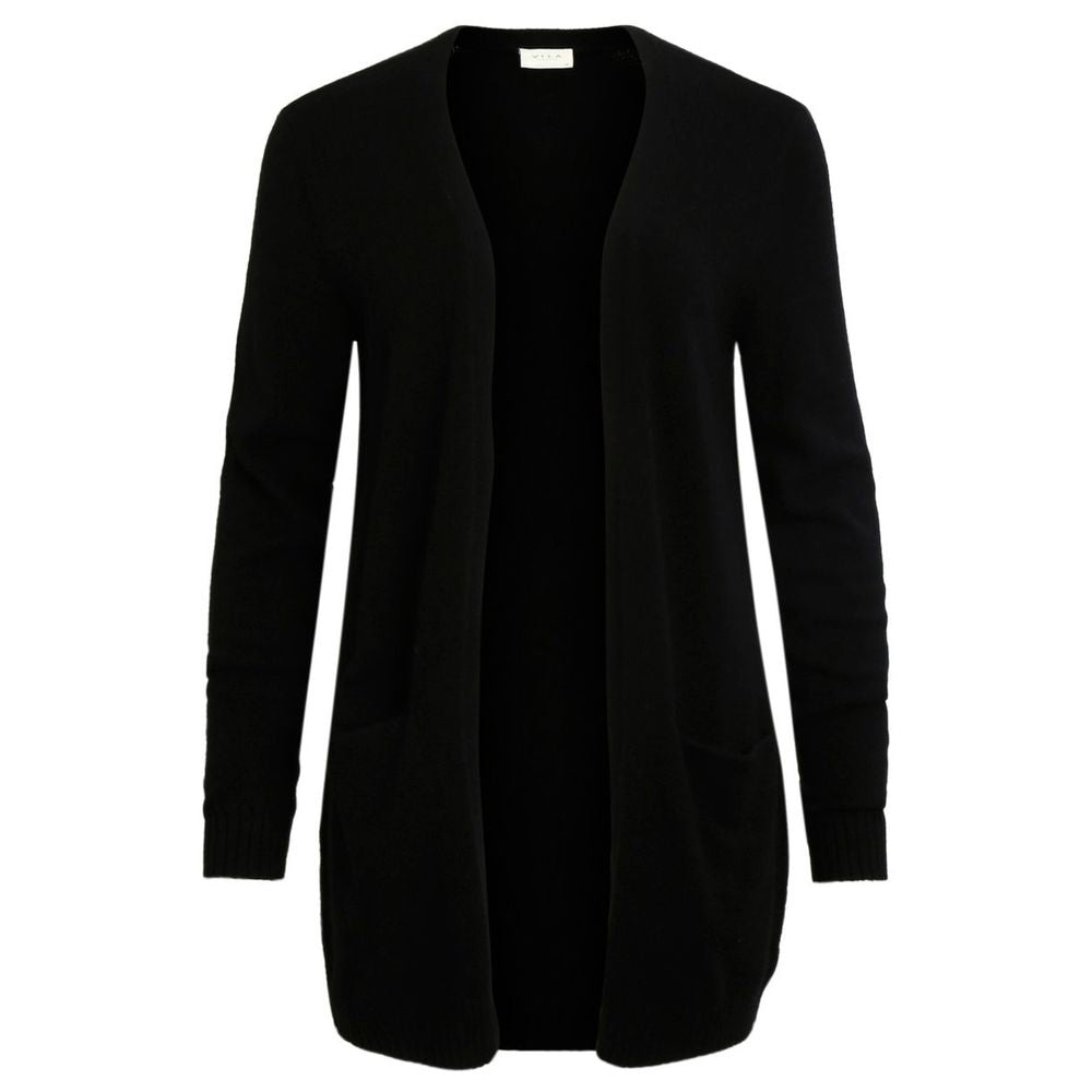 Vila Clothes Black Viscose Cardigan with side pockets, perfect for layering and versatile fashion.