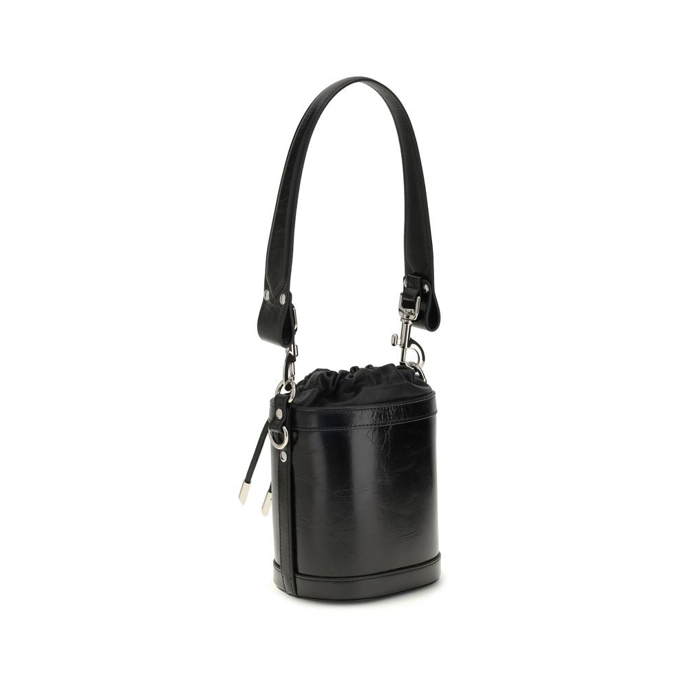 Vivienne Westwood Black Calf Leather Bos Taurus Backet Bag with Orb detail and removable chain strap.