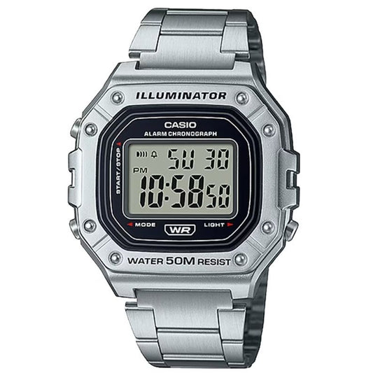 CASIO TIMELESS COLLECTION Mod. SPORT ILLUMINATOR WR 50M. ALARM. CHRONOGRAPH - SILVER - METAL SERIE wristwatch - Gent's quartz watch