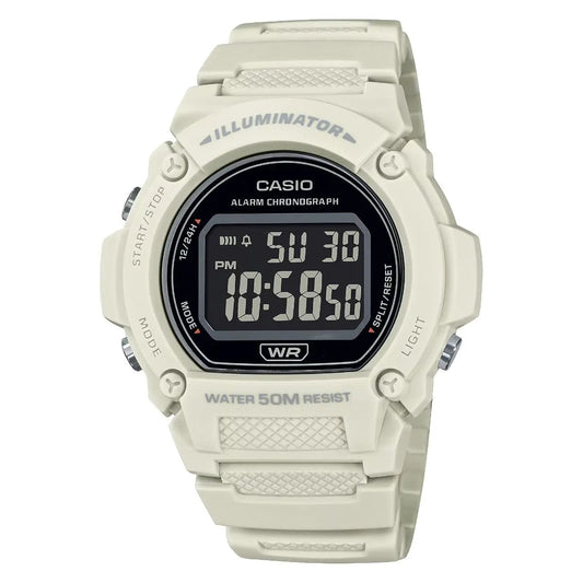CASIO TIMELESS COLLECTION Mod. SPORT- ILLUMINATOR. WR 50M. ALARM. CHRONOGRAPH - WHITE - COLORED SERIE wristwatch on resin strap.