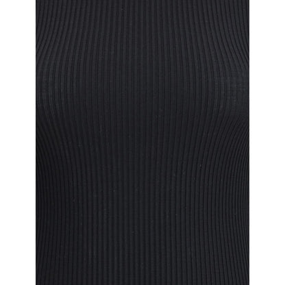 Close-up of Wolford Black Fleece Wool Turtleneck with ribbed texture and slim fit design for seasonal elegance.