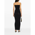 Back view of Wolford Dresses Black strapless ankle-length dress with ribbed knit design and elasticated band.