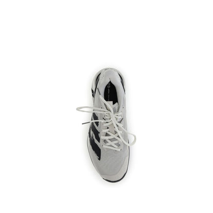 Y-3 White Fabric Athletic Sneakers top view showcasing lace-up closure and textile design for lightweight comfort.
