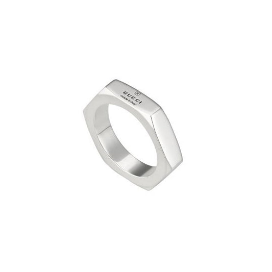 ANELLI GUCCI MOD. YBC782839001 silver ring with GUCCI logo on top view