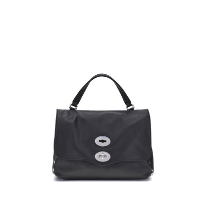 Zanellato Black Calf Leather Bos Taurus Handbag with front twist-hook closure and top handle.