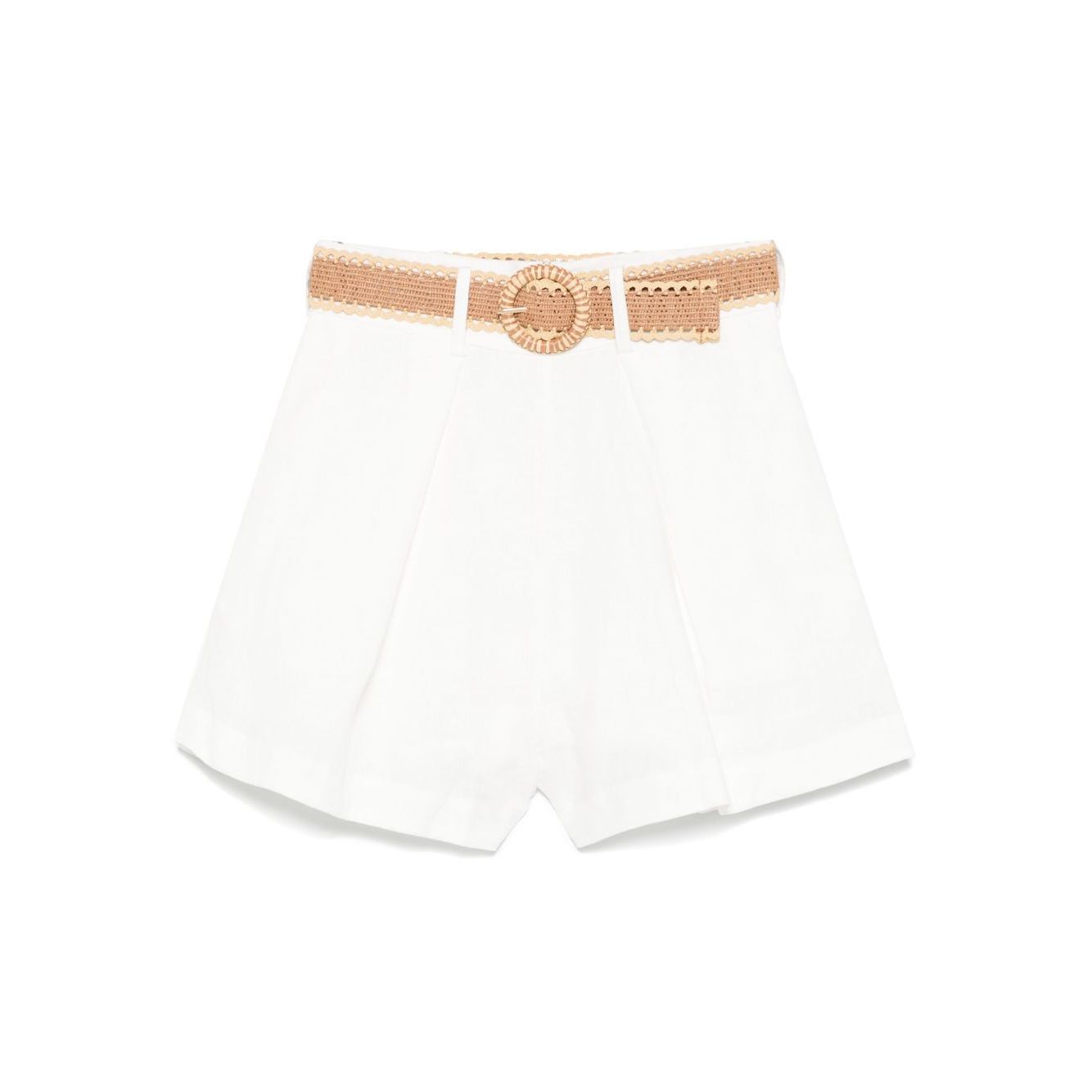 Zimmermann Shorts Ivory - high-waisted linen Rhiannon shorts with belt loops and side slit pockets, rear zip fastening.