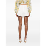 Back view of Zimmermann Shorts Ivory with white rear zip, high waist, belt loops, two side pockets, Rhiannon linen fabric.