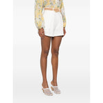 Zimmermann Shorts Ivory with rear zip fastening, high-waisted belt loops, and side slit pockets, showcased in Rhiannon linen.