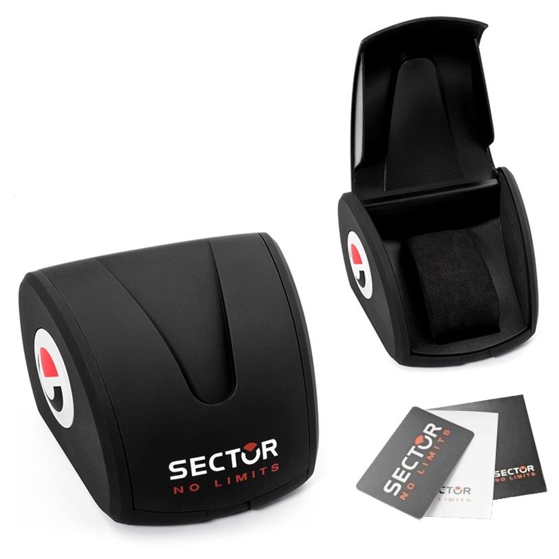 SECTOR Mod. 670 official box packaging for gent's wristwatch with chronograph, quartz movement, and mineral dial. Includes warranty card.